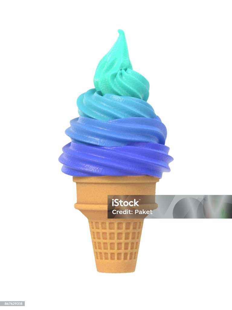Colorful frozen yogurt icecream in waffle cone Colorful frozen yogurt icecream in waffle cone. Isolated on white background. Delicious flavor summer dessert. Graphic design element for advertisement, menu, scrapbook, poster, flyer. 3D illustration Ice Cream Stock Photo
