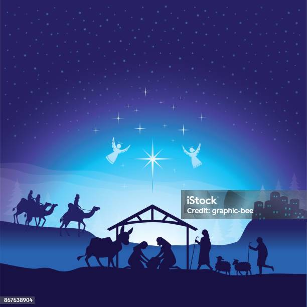 Christmas Nativity Scene Stock Illustration - Download Image Now - Nativity Scene, Christmas, Angel