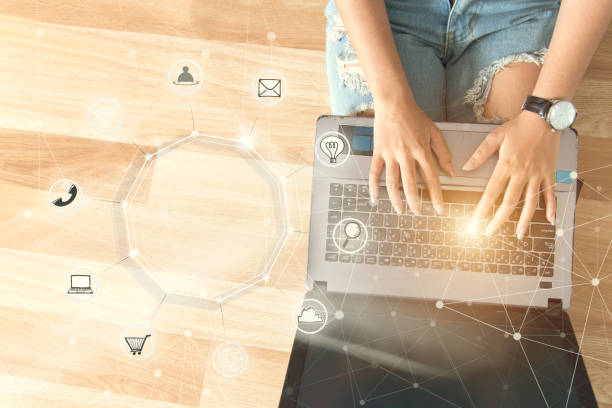 istock Young people using computer payments online shopping and icon customer network connection on screen.Smart technology E-commerce Internet Global Marketing Purchasing Plan and Internet Banking Concept. 867645580