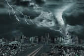 Cinematic Portrayal of City Destroyed by Tornado or Hurricane