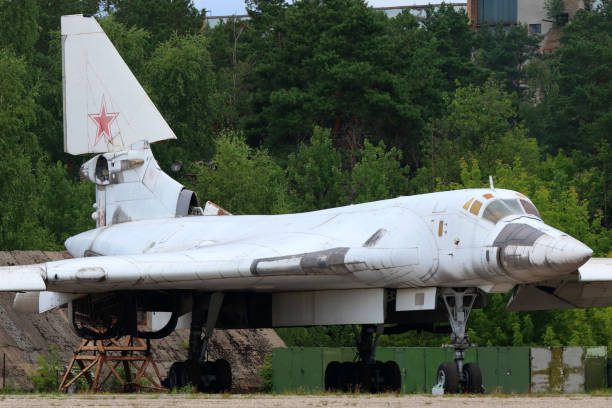Tupolev Tu-160 prototype standing in Zhukovsky during MAKS-2015 airshow. Zhukovsky, Moscow Region, Russia - August 26, 2015: Tupolev Tu-160 prototype standing in Zhukovsky during MAKS-2015 airshow. tu160 stock pictures, royalty-free photos & images