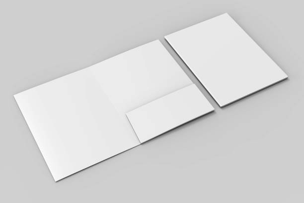 istock Blank white reinforced single pocket folder catalog on grey background for mock up. 3D rendering 867648674
