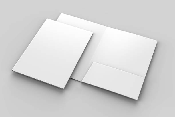 istock Blank white reinforced single pocket folder catalog on grey background for mock up. 3D rendering 867648710