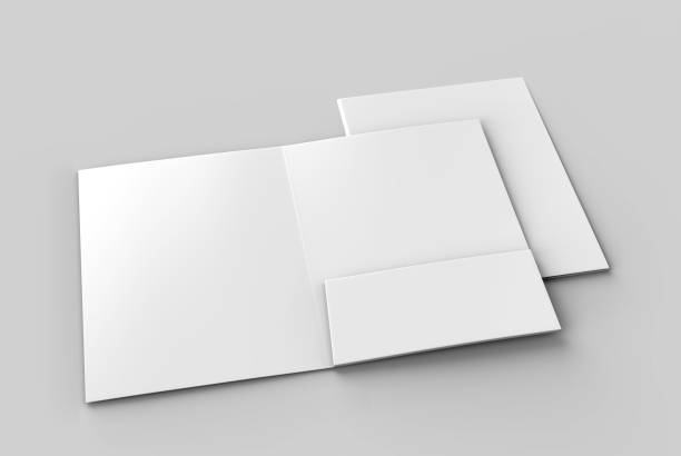 istock Blank white reinforced single pocket folder catalog on grey background for mock up. 3D rendering 867650918