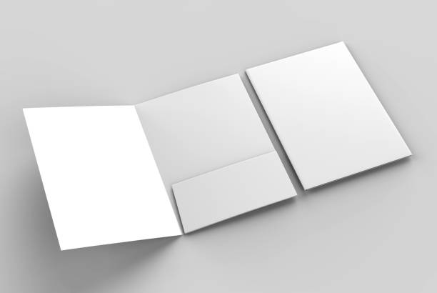 istock Blank white reinforced single pocket folder catalog on grey background for mock up. 3D rendering 867650930