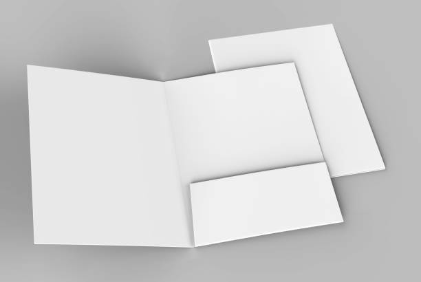 istock Blank white reinforced single pocket folder catalog on grey background for mock up. 3D rendering 867650952
