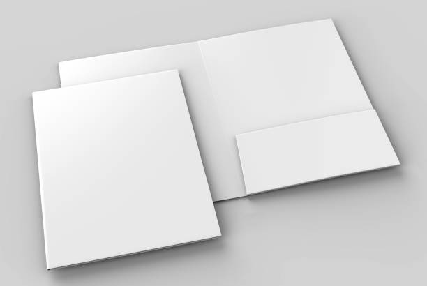 istock Blank white reinforced single pocket folder catalog on grey background for mock up. 3D rendering 867650990
