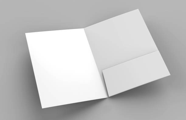 istock Blank white reinforced single pocket folder catalog on grey background for mock up. 3D rendering 867651124