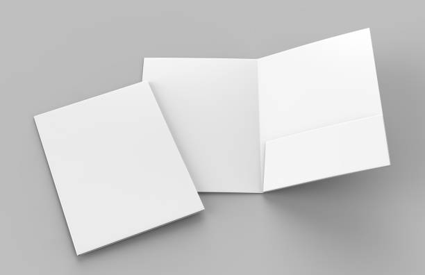 en tom vit förstärkt inre ficka mappen katalog på grå bakgrund för mock upp. 3d-rendering - ringpärm bildbanksfoton och bilder