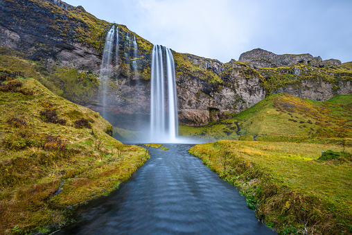 Long time exposure of Seljalandsfoss Waterfall  in Iceland