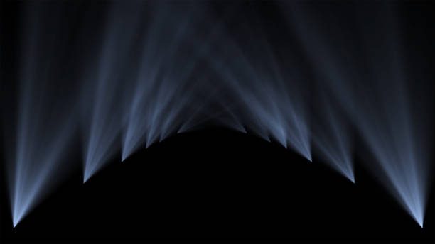 Podium, road, pedestal, stage or platform illuminated by scenic lights spotlights from the bottom vertical 3D illumination on black background.