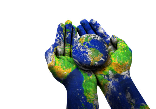 istock The Blue earth ball on a woman's hand 867675498