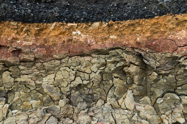 istock The layer of asphalt road with soil and rock. 867678670