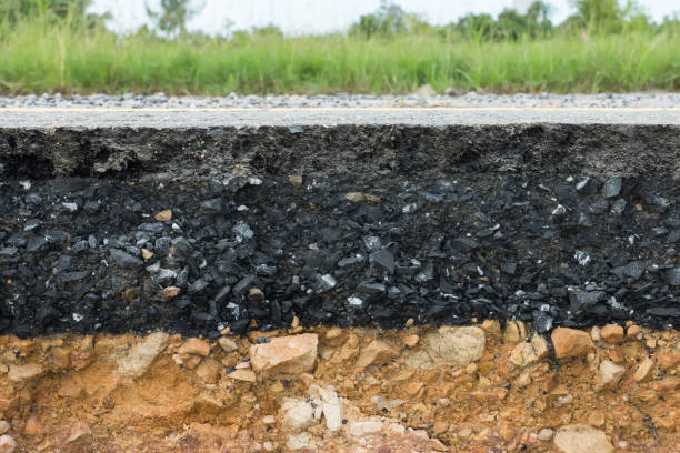 istock The layer of asphalt road with soil and rock. 867678706