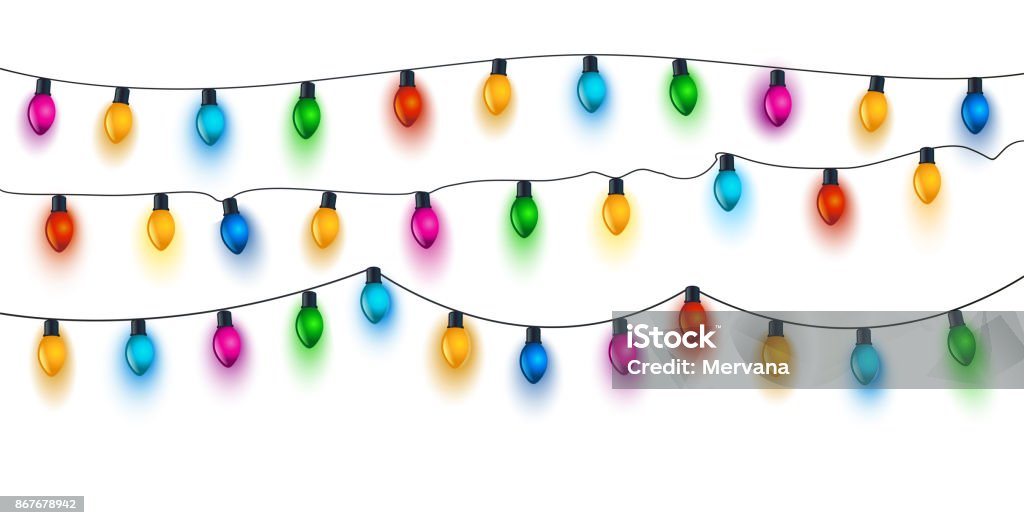 Ampoules de Noël blanc - clipart vectoriel de Guirlande lumineuse - Décoration de fête libre de droits