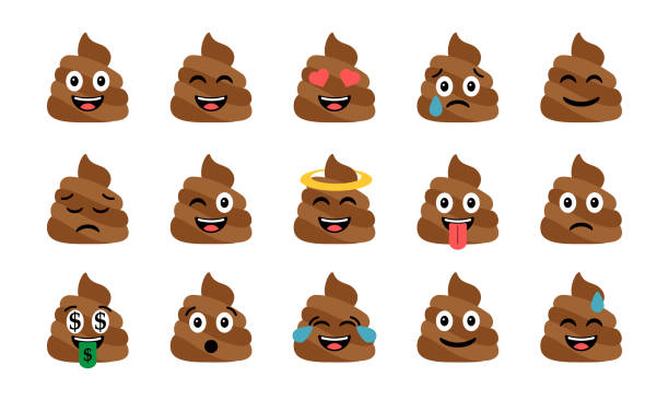 ilustrações de stock, clip art, desenhos animados e ícones de cute funny poop set. emotional shit icons. happy emoji, emoticons - coco