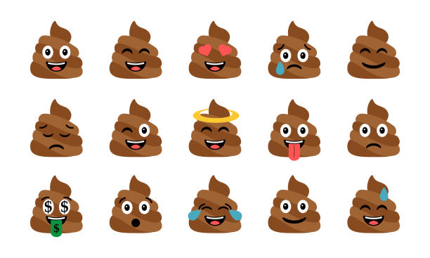 Cute funny poop set. Emotional shit icons. Happy emoji, emoticons Cute funny poop set. Emotional shit icons. Happy emoji, emoticons. Smiling faces symbols. Vector illustration. stool stock illustrations