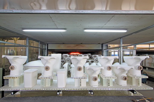 ceramic toilet products in a workshop production line