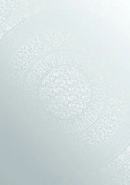 Vector illustration of Silver round floral pattern gradient color. Vintage cover design template. Vector mandala poster soft detailed background