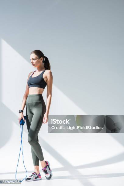 Athletic Girl With Skipping Rope Stock Photo - Download Image Now - Jump Rope, Jumping Rope, Adult