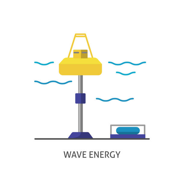 평면 스타일에서 웨이브 에너지 역 아이콘입니다. - tide power wave fuel and power generation stock illustrations