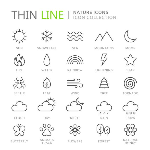 Collection of nature thin line icons Collection of nature thin line icons. Vector eps10 rainbow icons stock illustrations