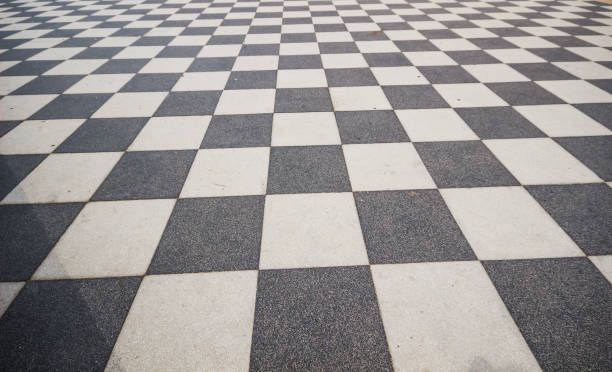istock Black and White ceramic floor condition with grid line for background. Black and white walkway checkered pavement floor tiles seamlessly as a pattern. 867704470