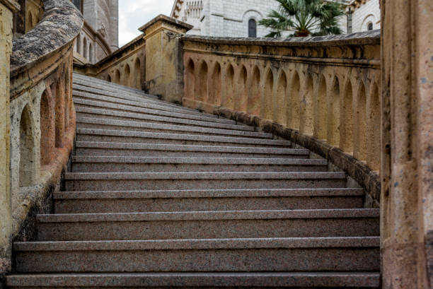 An antique stone staircase in Monaco
