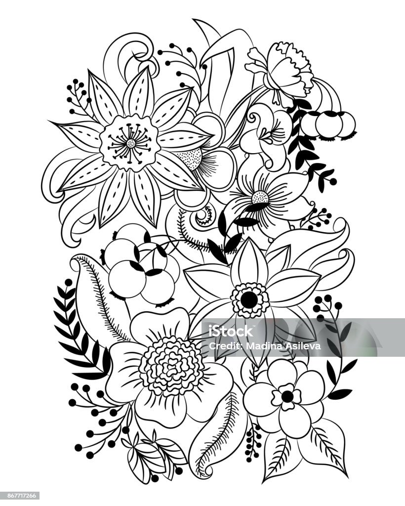 Ilustración de Página Para Colorear Con Flores Y Hojas y más Vectores Libres de Derechos de Página de libro para colorear - Técnica de ilustración - Página de libro para colorear - Ilustración de Página Para Colorear Con Flores Y Hojas y más Vectores Libres de Derechos de Página de libro para colorear - Técnica de ilustración - Página de libro para colorear -