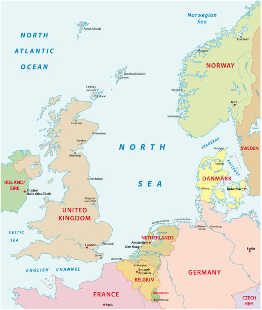 mapa morza północnego - north sea stock illustrations