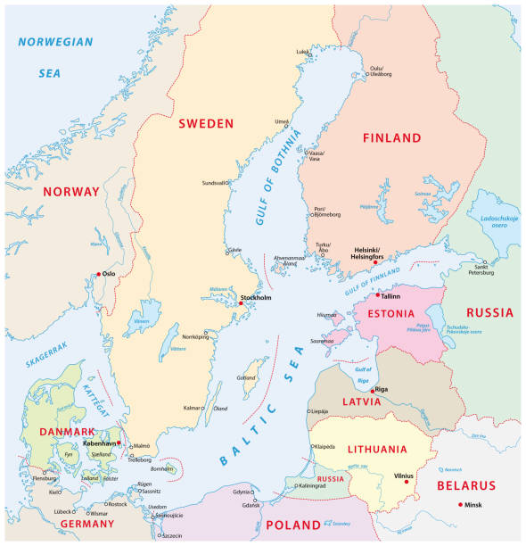 ilustraciones, imágenes clip art, dibujos animados e iconos de stock de mapa del mar báltico - mar kattegat ilustraciones