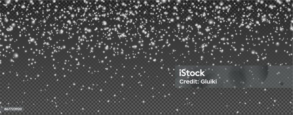 Snowflakes, realistic christmas snow. Snowflakes, realistic christmas snow, happy new year background, falling snow flake, white dust, blizzard, xmas vector illustration, overlay winter texture, lights. Isolated on transparent background Snow stock vector