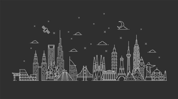 мировой горизонт. иллюстации в стиле контура - skyline earth silhouette city stock illustrations