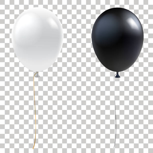 schwarze und weiße luftballons. realistische helium-ballons auf transparenten hintergrund isoliert. urlaub dekorationelement für events und promotions. vektor eps 10. - greeting card blank three dimensional shape invitation stock-grafiken, -clipart, -cartoons und -symbole