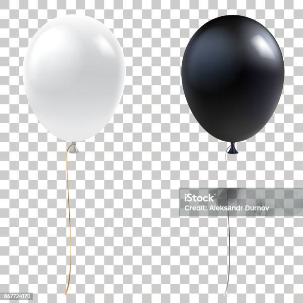 Black And White Balloons Realistic Helium Balloons Isolated On Transparent Background Holiday Decoration Element For Events And Promotions Vector Eps 10 Stock Illustration - Download Image Now