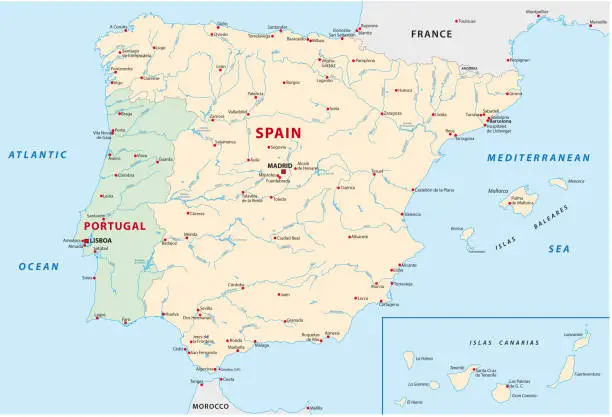 Vector illustration of Spain, portugal map