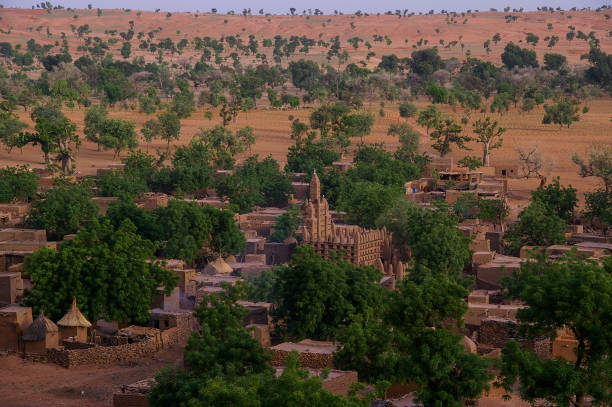 Panoramic view of Teli village, Dogon Country, Bandiagara, Mali - July, 2009 stock photo