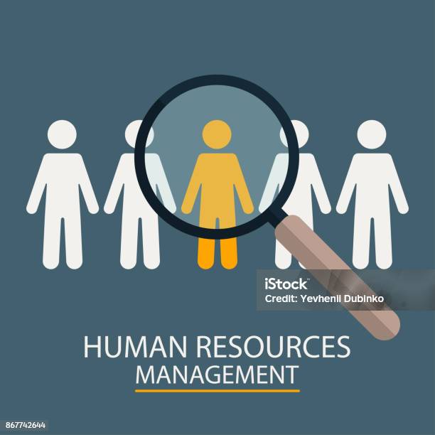 Human Resources Management Candidate Selection Illustration Magnifier With People Silhouettes Stock Illustration - Download Image Now