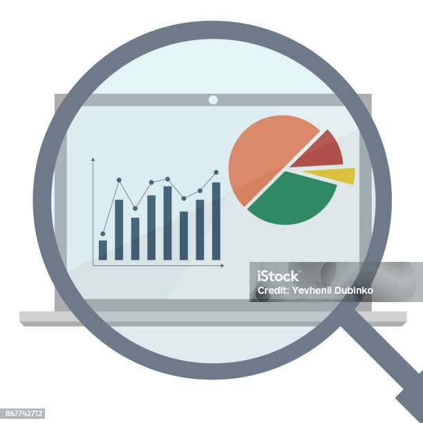 Analytics Display With Magnifier Business Analytics Market Data Stock Illustration - Download Image Now