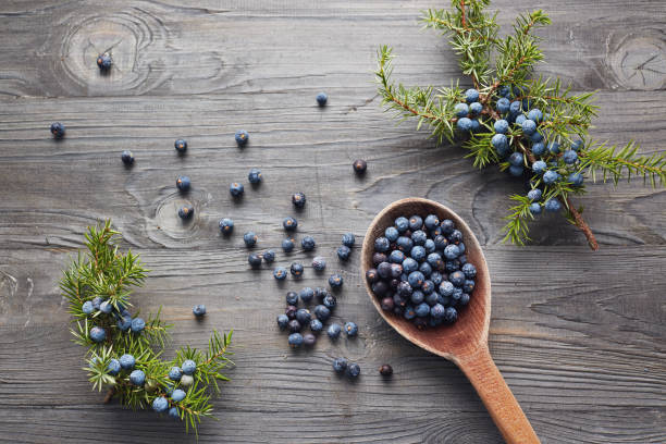 istock Wooden spoon with seeds of juniper. 867745394