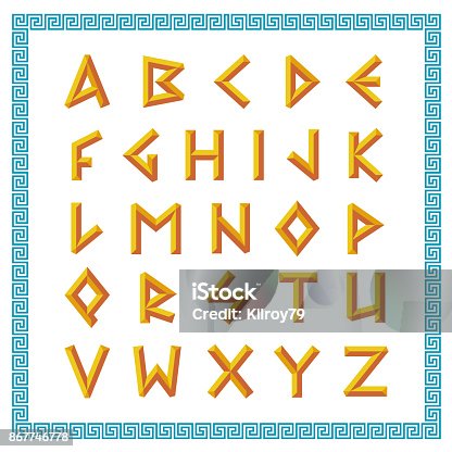 istock Greek font. Golden bevel stick style letters. 867746778