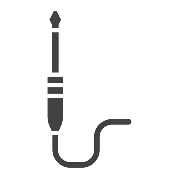 Audio plug glyph icon, music and instrument, jack cable sign vector graphics, a solid pattern on a white background, eps 10. Audio plug glyph icon, music and instrument, jack cable sign vector graphics, a solid pattern on a white background, eps 10. interconnect plug stock illustrations
