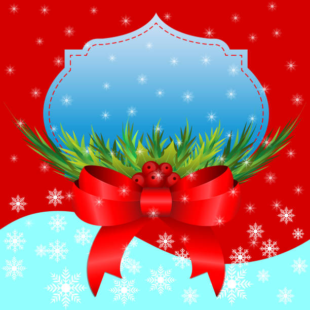 istock Merry Christmas and Happy New Year Card with Red ribbon icon, Vector illustration 867753456