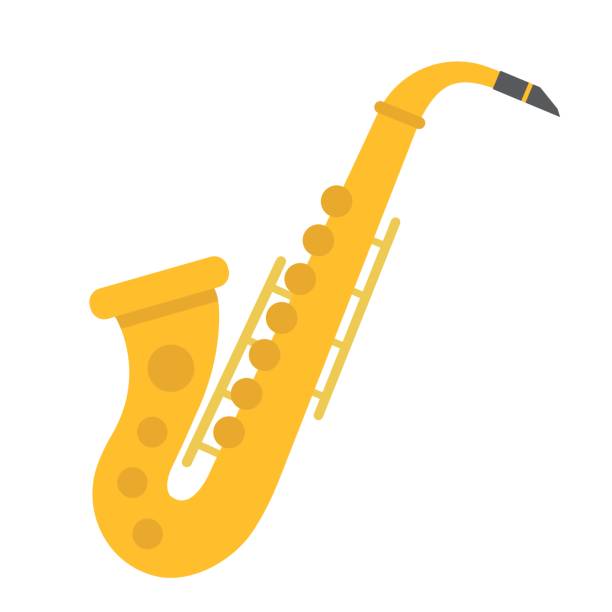 ilustrações, clipart, desenhos animados e ícones de ícone de plana de saxofone, música e instrumento, jazz sinal vector gráficos, um padrão sólido coloful sobre um fundo branco, eps 10. - trumpet musical instrument isolated jazz