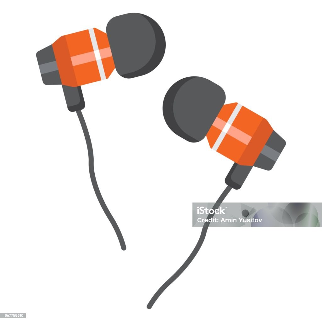 Earphones flat icon, music and instrument, audio device sign vector graphics, a colorful solid pattern on a white background, eps 10. In-ear Headphones stock vector