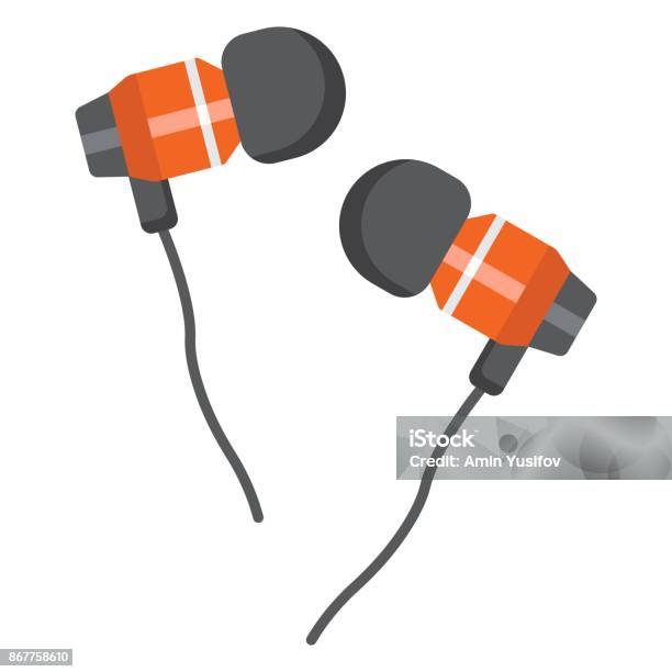 Earphones Flat Icon Music And Instrument Audio Device Sign Vector Graphics A Colorful Solid Pattern On A White Background Eps 10 Stock Illustration - Download Image Now