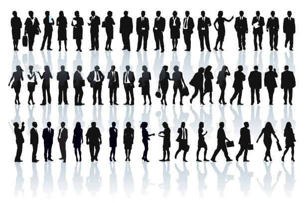 Businesspeople silhouettes Large set of people silhouettes. Businesspeople; men and women. business people silhouette stock illustrations