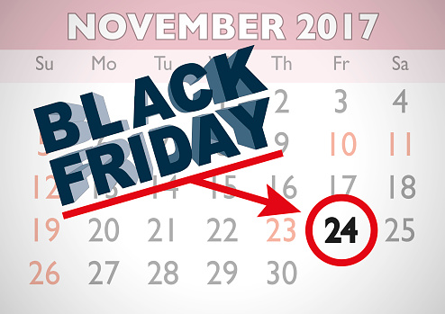 November 2017 USA calendar sheet with an appointment for black friday. Vector illustration