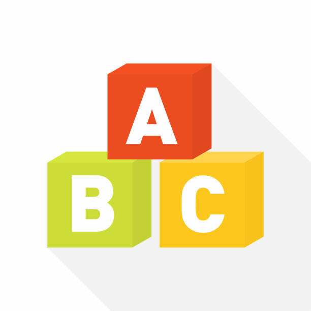 illustrations, cliparts, dessins animés et icônes de icône plate de blocs abc pour l’éducation - ordre alphabétique