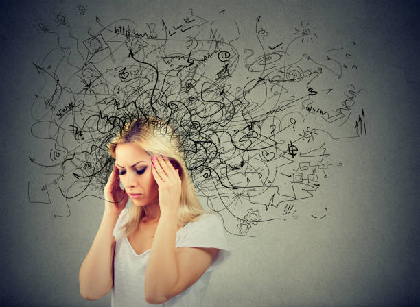 istock Thoughtful blonde woman with a mess in her head 867773862